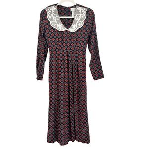 EXPO Womens Vintage 90s Floral Lace Collar Prairie Cottagecore Midi Dress‎ 10